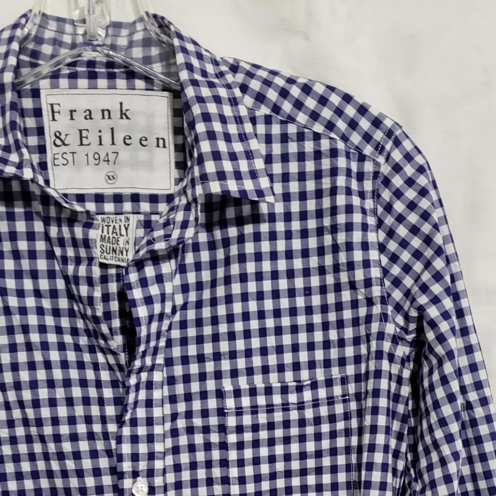 Frank & Eileen Barry Shirt Blue Gingham Tailored Size XS Italian Vintage Cotton - Picture 9 of 15